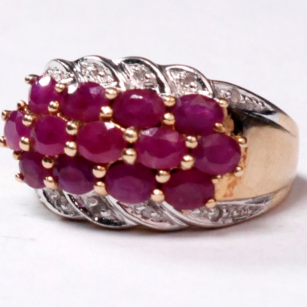 10k Ruby Diamond Cluster Ring In Solid Yellow Gold - image 1